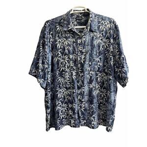 Mens Hawaiian Shirt 2XL Blue White‎ Bamboo 100% Rayon Short Sleeve Vacation